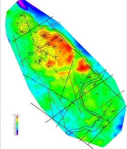 Схема дислокаций и ранневизейского вреза спроецированных на структурную карту пласта В-2