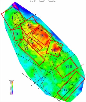 Схема разломно-блокового строения с выделенными структурными зонами